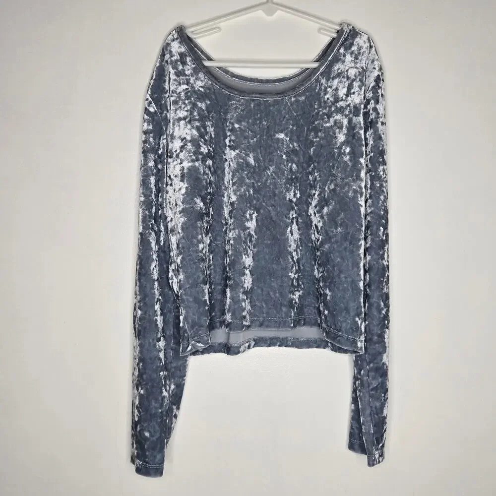 Gap Kids Girl Crushed Velvet Tee Cropped Blue Long Sleeve Size XXL Fall Winter
